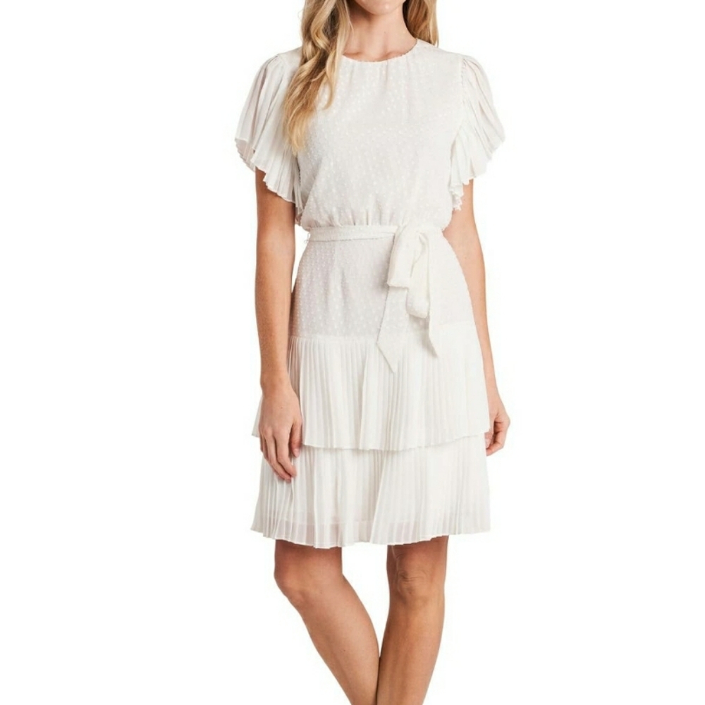 CeCe White Ruffle Sleeve Dress